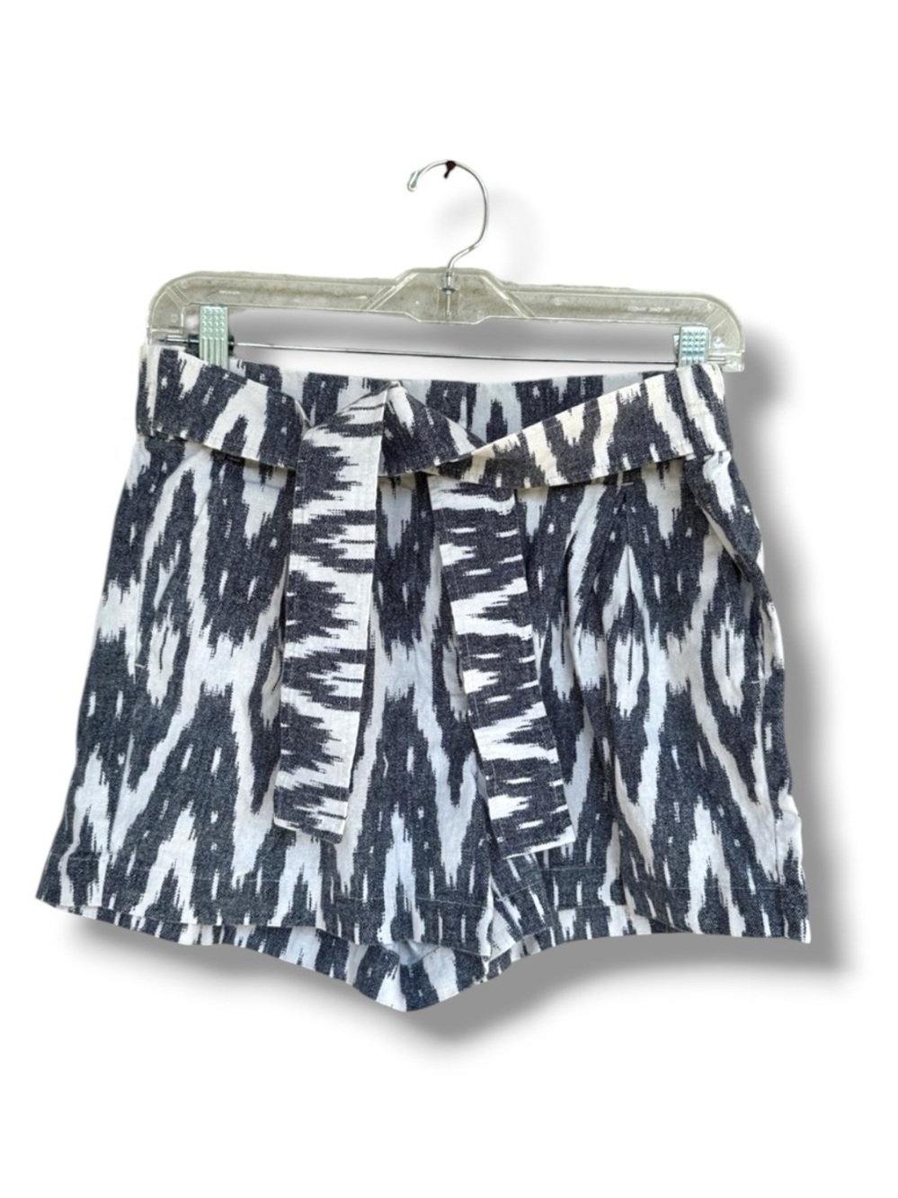J.Crew Factory Gray/White Ikat Print Belted Linen High Waisted Shorts Size 4